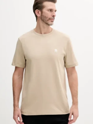 Tommy Hilfiger t-shirt bawełniany męski kolor beżowy z aplikacją MW0MW39256