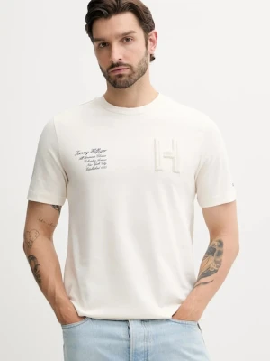 Tommy Hilfiger t-shirt bawełniany męski kolor beżowy z aplikacją MW0MW39364