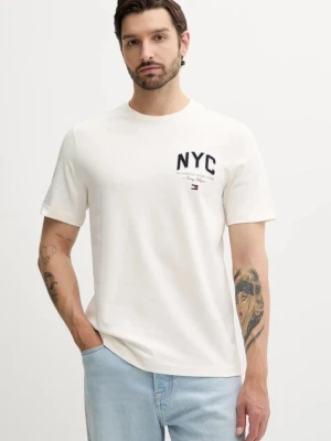 Tommy Hilfiger t-shirt bawełniany męski kolor beżowy z aplikacją MW0MW40427