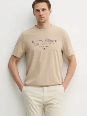 Tommy Hilfiger t-shirt bawełniany męski kolor beżowy z nadrukiem MW0MW38621