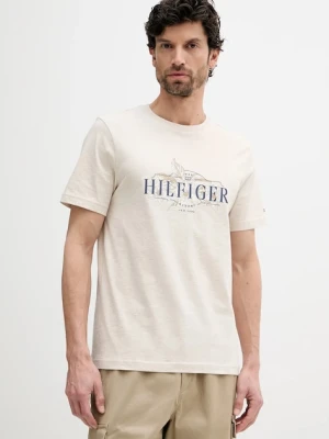 Zdjęcie produktu Tommy Hilfiger t-shirt bawełniany męski kolor beżowy z nadrukiem MW0MW39353