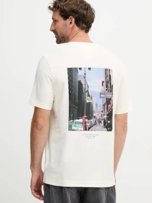 Tommy Hilfiger t-shirt bawełniany męski kolor beżowy z nadrukiem MW0MW40010