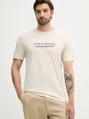 Tommy Hilfiger t-shirt bawełniany męski kolor beżowy z nadrukiem MW0MW40324