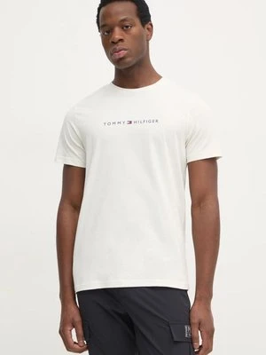 Tommy Hilfiger t-shirt bawełniany męski kolor beżowy z nadrukiem UM0UM03344