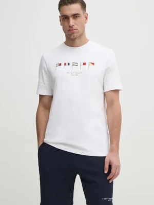 Tommy Hilfiger t-shirt bawełniany męski kolor biały z aplikacją MW0MW38616