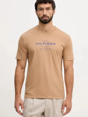 Tommy Hilfiger t-shirt bawełniany męski kolor brązowy wzorzysty MW0MW40002