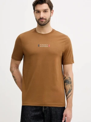 Tommy Hilfiger t-shirt bawełniany męski kolor brązowy z nadrukiem MW0MW41453