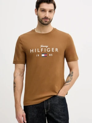 Tommy Hilfiger t-shirt bawełniany męski kolor brązowy z nadrukiem MW0MW41455