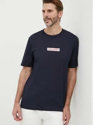 Tommy Hilfiger t-shirt bawełniany męski kolor granatowy z aplikacją MW0MW34373