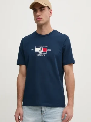 Tommy Hilfiger t-shirt bawełniany męski kolor granatowy z aplikacją MW0MW38628