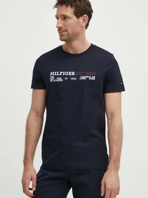 Tommy Hilfiger t-shirt bawełniany męski kolor granatowy z nadrukiem MW0MW34435