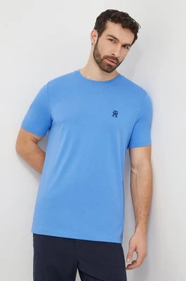 Tommy Hilfiger t-shirt bawełniany męski kolor niebieski z aplikacją MW0MW33987
