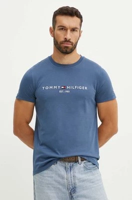 Tommy Hilfiger t-shirt bawełniany męski kolor niebieski z aplikacją