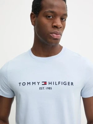 Tommy Hilfiger t-shirt bawełniany męski kolor niebieski z aplikacją