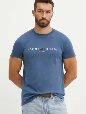 Tommy Hilfiger t-shirt bawełniany męski kolor niebieski z aplikacją