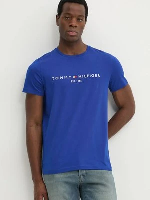 Tommy Hilfiger t-shirt bawełniany męski kolor niebieski z aplikacją