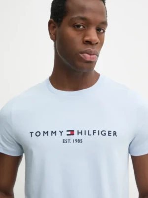 Tommy Hilfiger t-shirt bawełniany męski kolor niebieski z aplikacją
