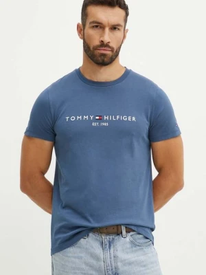 Tommy Hilfiger t-shirt bawełniany męski kolor niebieski z aplikacją