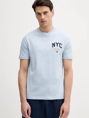 Tommy Hilfiger t-shirt bawełniany męski kolor niebieski z aplikacją MW0MW40427