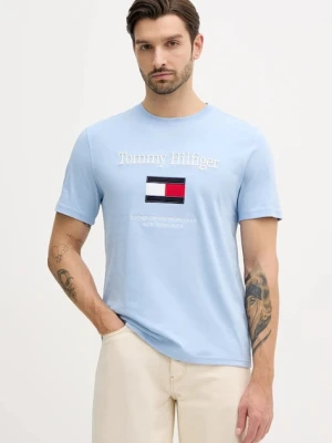 Tommy Hilfiger t-shirt bawełniany męski kolor niebieski z aplikacją MW0MW42736