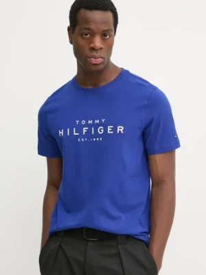 Tommy Hilfiger t-shirt bawełniany męski kolor niebieski z nadrukiem MW0MW37448