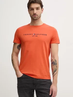 Tommy Hilfiger t-shirt bawełniany męski kolor pomarańczowy z aplikacją MW0MW11797