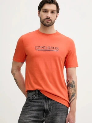 Tommy Hilfiger t-shirt bawełniany męski kolor pomarańczowy z nadrukiem MW0MW40324