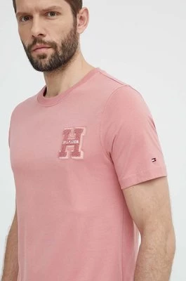 Tommy Hilfiger t-shirt bawełniany męski kolor różowy z aplikacją MW0MW34436
