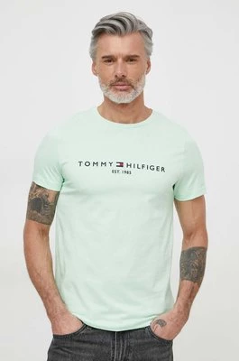 Tommy Hilfiger t-shirt bawełniany męski kolor zielony z aplikacją MW0MW11797