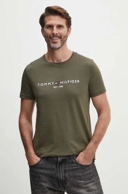 Tommy Hilfiger t-shirt bawełniany męski kolor zielony z aplikacją