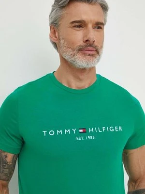 Tommy Hilfiger t-shirt bawełniany męski kolor zielony z aplikacją MW0MW11797