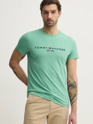 Tommy Hilfiger t-shirt bawełniany męski kolor zielony z aplikacją MW0MW11797