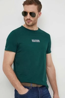 Tommy Hilfiger t-shirt bawełniany męski kolor zielony z nadrukiem MW0MW34387
