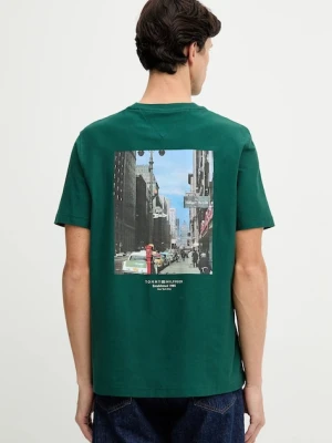 Tommy Hilfiger t-shirt bawełniany męski kolor zielony z nadrukiem MW0MW40010