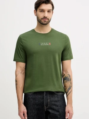 Tommy Hilfiger t-shirt bawełniany męski kolor zielony z nadrukiem MW0MW41453