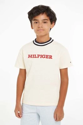 Tommy Hilfiger t-shirt dziecięcy kolor beżowy z nadrukiem