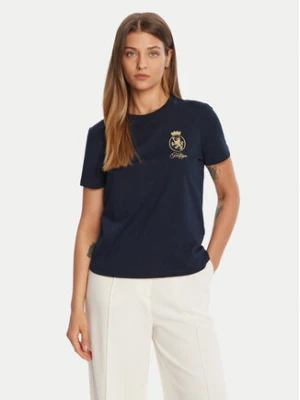 Tommy Hilfiger T-Shirt Gold Crest WW0WW46153 Granatowy Regular Fit
