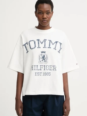 Tommy Hilfiger T-shirt oversize damski bawełniany beżowy