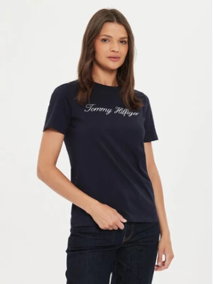 Tommy Hilfiger T-Shirt Script WW0WW43459 Granatowy Regular Fit