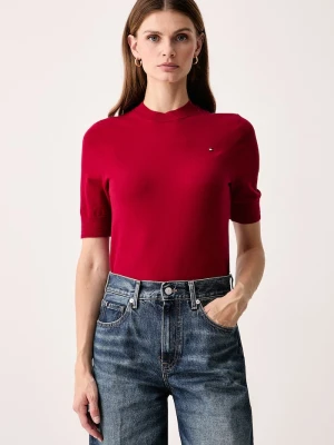 Tommy Hilfiger T-shirt swetrowy damski z bawełną czerwony