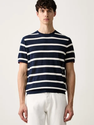 Tommy Hilfiger T-shirt swetrowy męski bawełniany granatowy