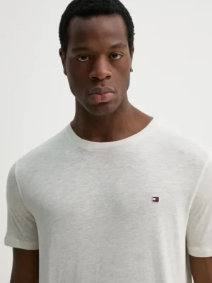 Tommy Hilfiger t-shirt z domieszką lnu kolor biały gładki UM0UM03527