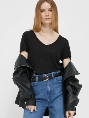 Tommy Hilfiger t-shirt z domieszką lnu kolor czarny