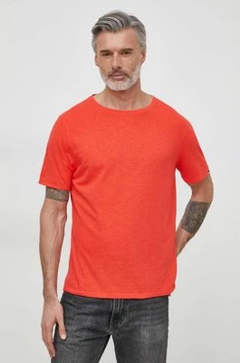 Tommy Hilfiger t-shirt z domieszką lnu kolor czerwony gładki UM0UM03226