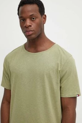 Tommy Hilfiger t-shirt z domieszką lnu kolor zielony gładki UM0UM03226