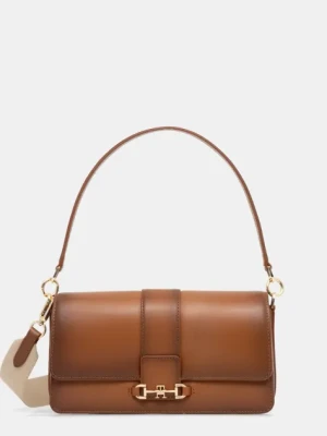 Tommy Hilfiger torebka skórzana kolor brązowy AW0AW17400