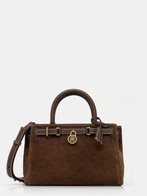 Tommy Hilfiger torebka zamszowa kolor brązowy AW0AW18202
