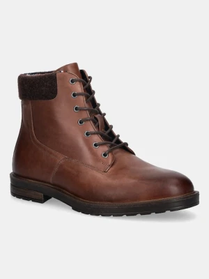 Tommy Hilfiger trapery skórzane CLEATED HILFIGER W LTH BOOT męskie kolor brązowy FM0FM05562