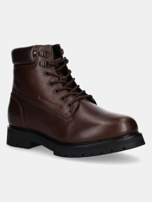 Tommy Hilfiger trapery skórzane FLEX TH OUTDOOR RS LTH BOOT męskie kolor brązowy FM0FM05600