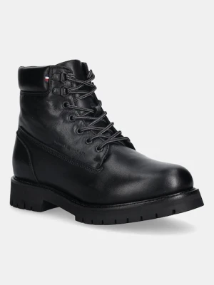 Tommy Hilfiger trapery skórzane FLEX TH OUTDOOR RS LTH BOOT męskie kolor czarny FM0FM05600